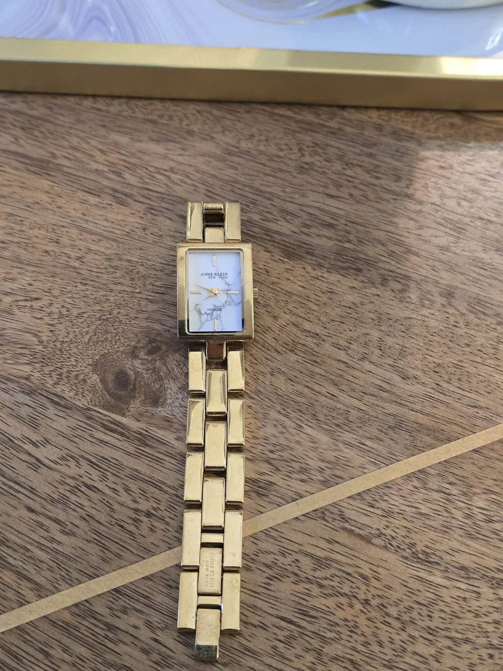 Anne Klein Gold-Tone Howlite Rectangular Bracelet Watch